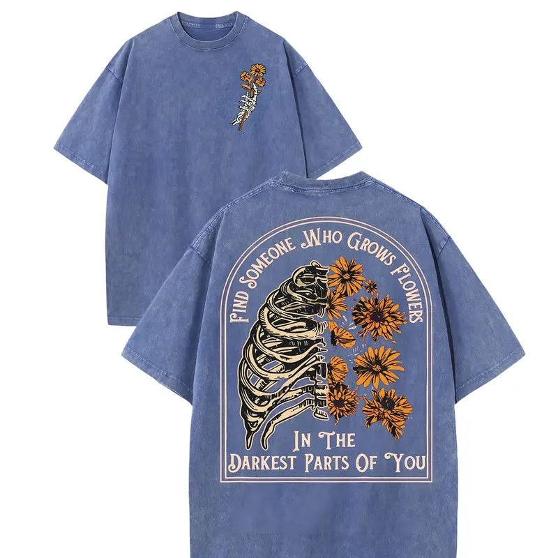 Beauty in the Bones: "Grows Flowers" Ribcage Sunflower Graphic Tee