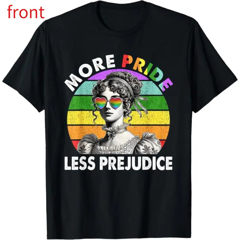 More Pride Less Prejudice Rainbow Pride Month Graphic Cotton T-Shirt