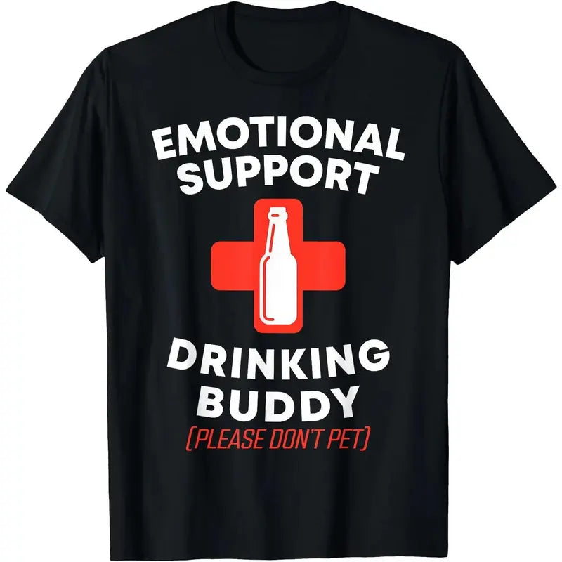 Emotional Support Drinking Buddy Funny Beer Lover Graphic T-Shirt