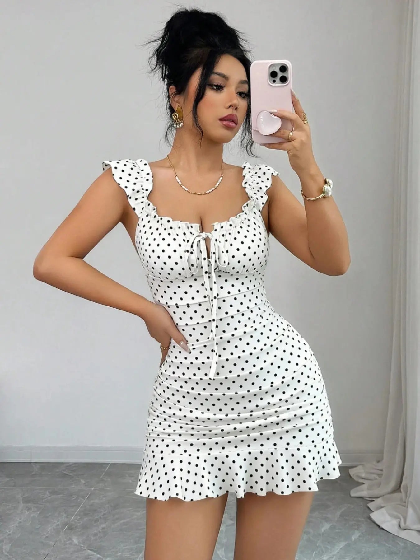 Red Polka Dot Ruffle Mini Dress for Date Nights and Summer Outfits