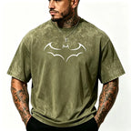 Gotham Vigilante: Minimalist Bat Outline Graphic Loose Cotton Tee