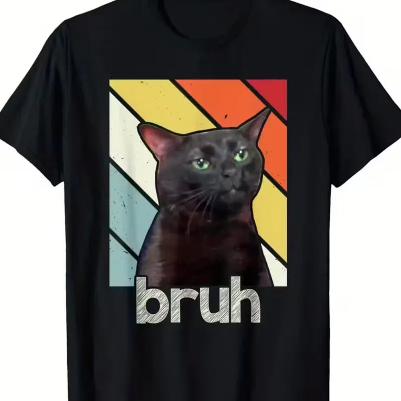 Bruh Cat Meme Graphic T-Shirt for Kids Casual Streetwear