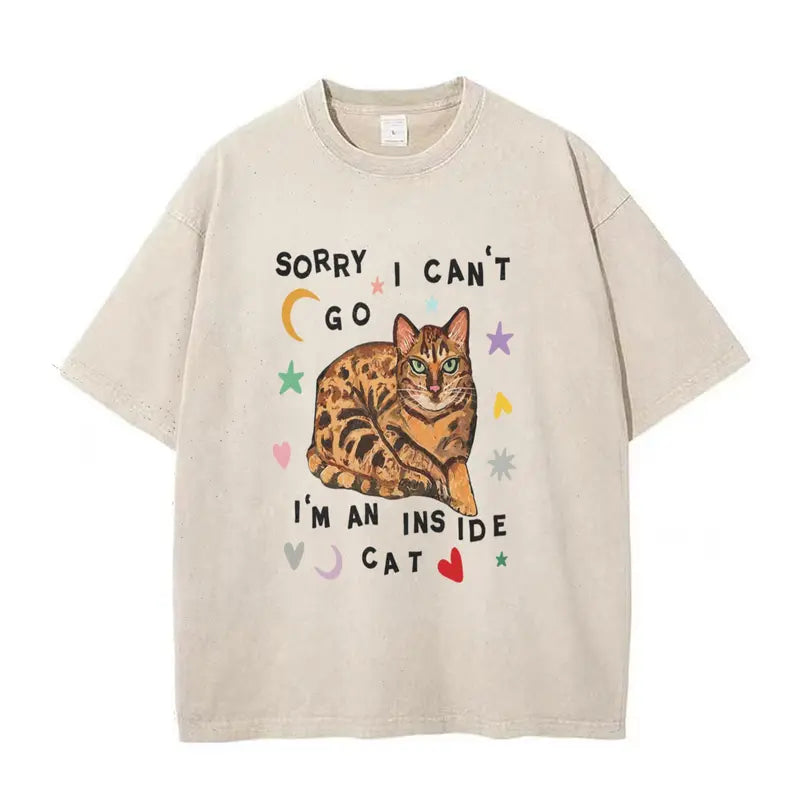 Vintage Cat Graphic T-Shirt with Cozy Introvert Quote for Casual Everyday Streetwear