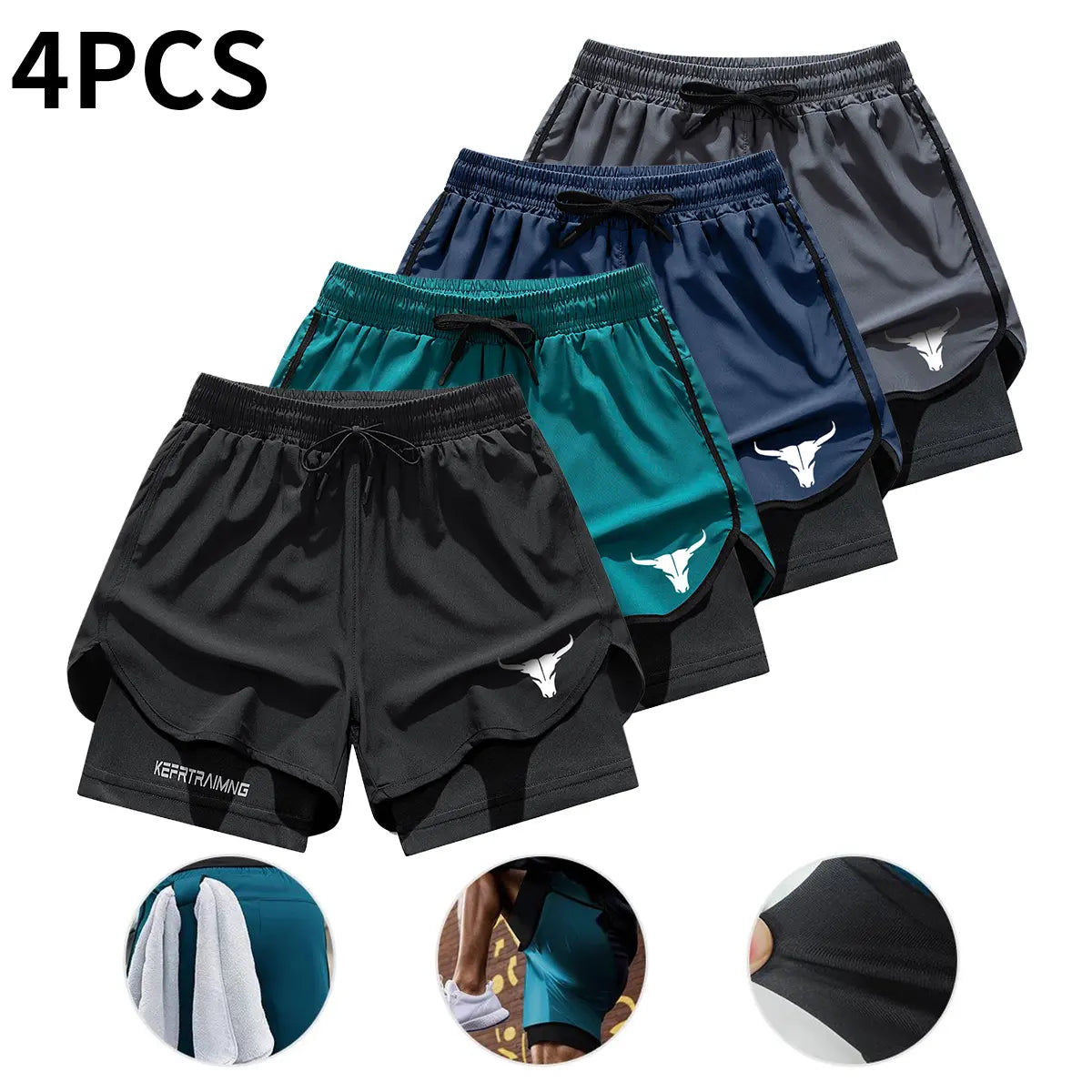 Men's 2-in-1 Quick Dry Training Shorts 4-Pack for Gym Workout and Outdoor Sports