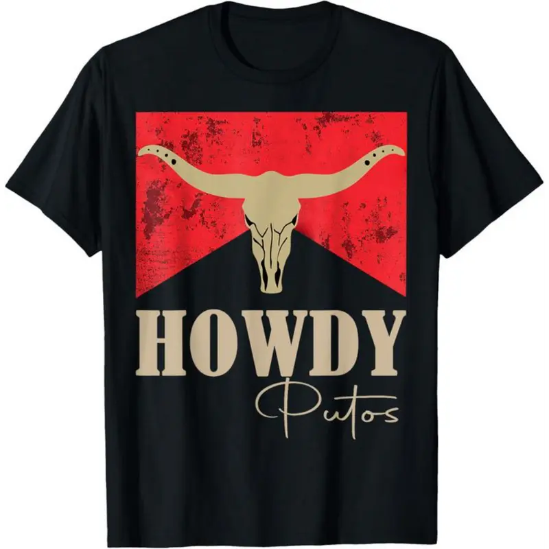 Outlaw Spirit: Howdy Putos Bull Skull Vintage Western Graphic Tee