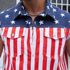 American Flag Sleeveless Denim Vest for Fourth of July Summer Outfits