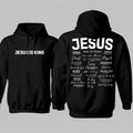 Jesus Is King Names Of God Hoodie for Christian Streetwear Outfits