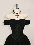 Off-Shoulder Gothic Corset Mini Dress with Ruffle Hem