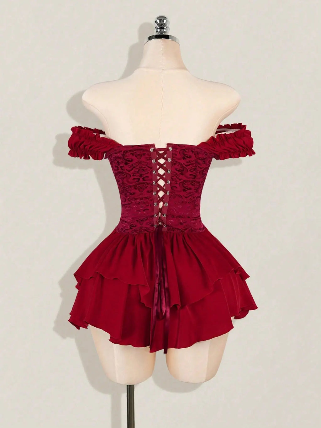 Off-Shoulder Gothic Corset Mini Dress with Ruffle Hem