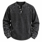 Men's Vintage Washed Henley Shirt with Long Sleeves and Relaxed Fit