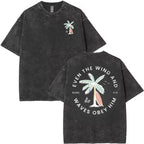 "Even The Wind And Waves Obey Him" Beachy Christian Graphic Tee - Mark 4:41 Retro Surf Style Bible Verse Shirt