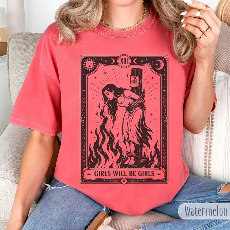 Vintage Witch Graphic T-Shirt with Feminist Statement for Alternative Halloween Style