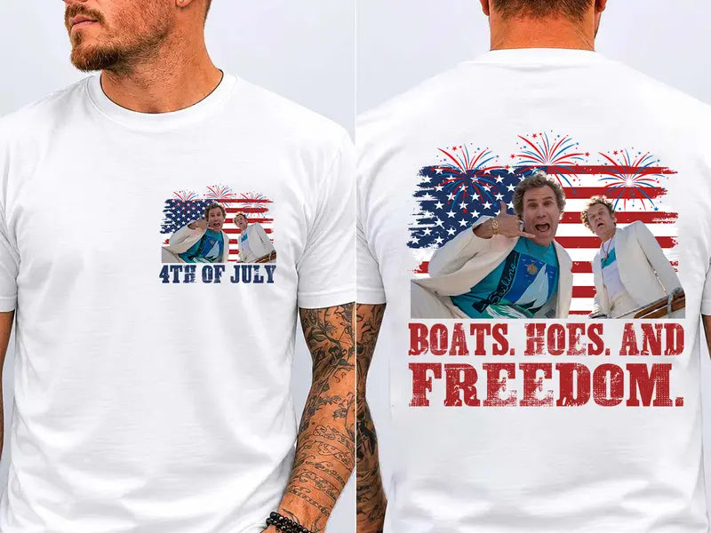 Funny Patriotic Boating Freedom Graphic T-Shirt for Fourth of July Parties