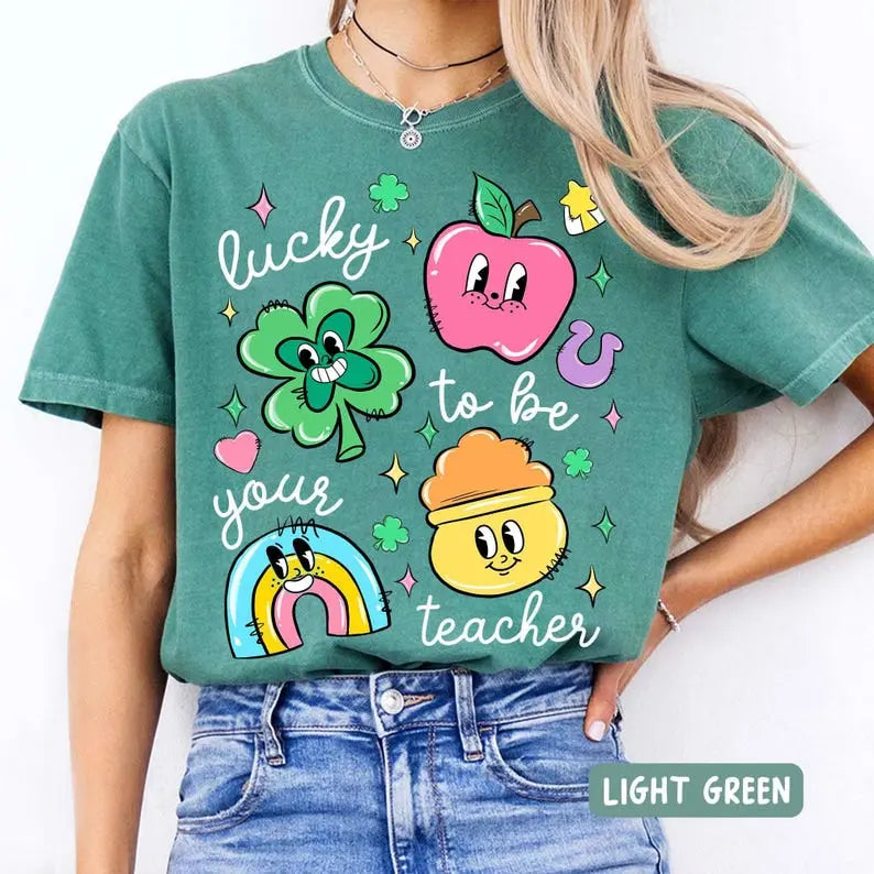 "Lucky To Be Your Teacher" Vintage Retro St. Patrick's Day Comfort Colors Teacher Appreciation Tee