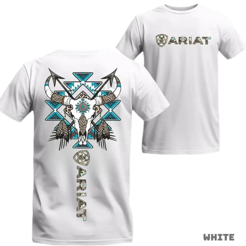 Wild Frontier: Ariat Turquoise Aztec Bull Skull Graphic Unisex Tee