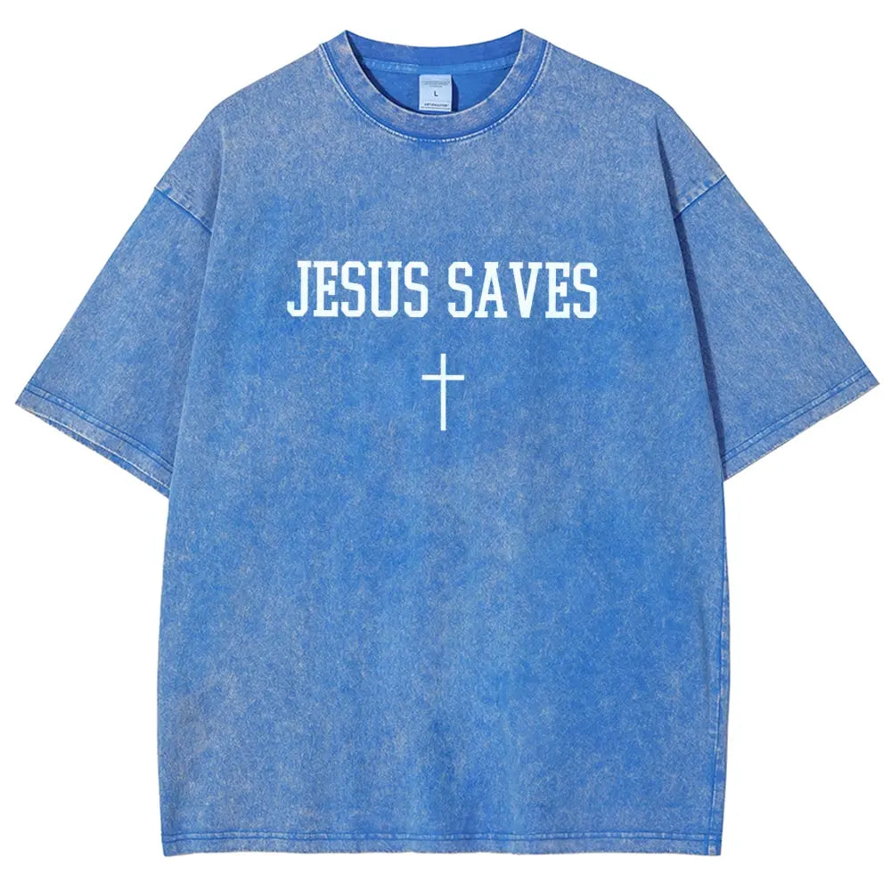 Faith in the Streets: "Jesus Saves" Vintage Washed Oversized Graphic Tee