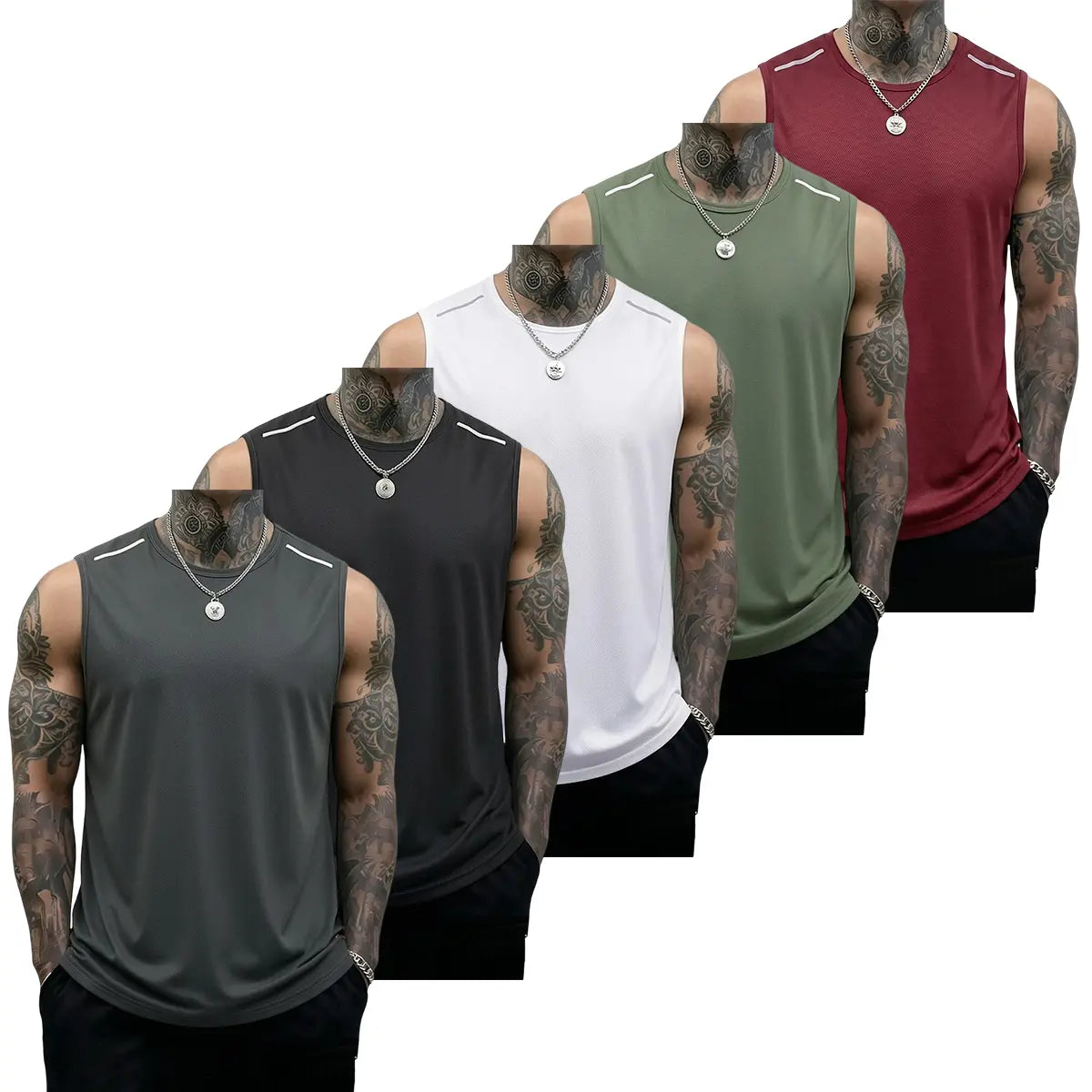 Men's 5-Pack Sleeveless Workout Tank Tops for Gym Training and Everyday Active Wear