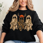 Retro Ghost Hunting Sweatshirt with Spooky Camo Graphic for Halloween Outfits