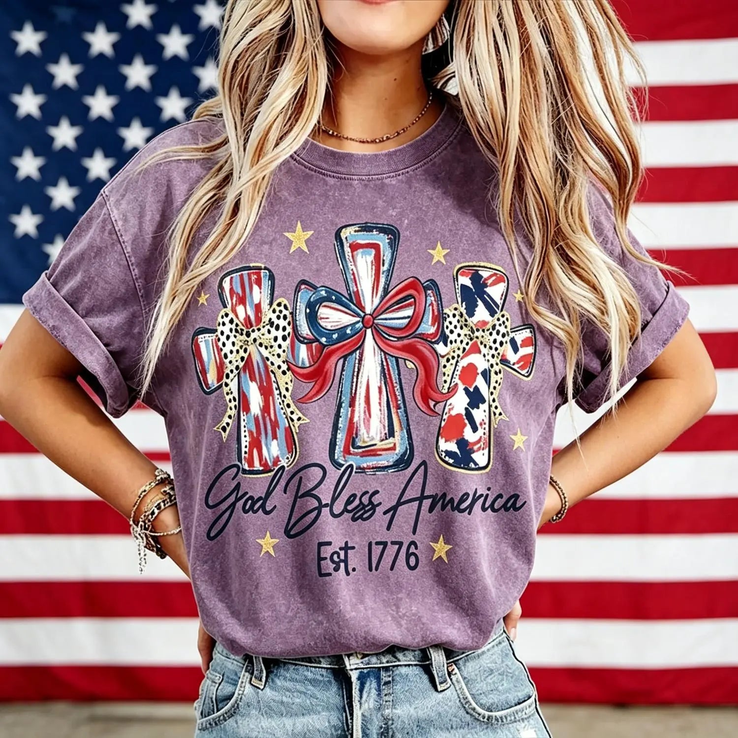 Patriot Heritage: Vintage USA 250th Anniversary "God Bless America" Washed Tee