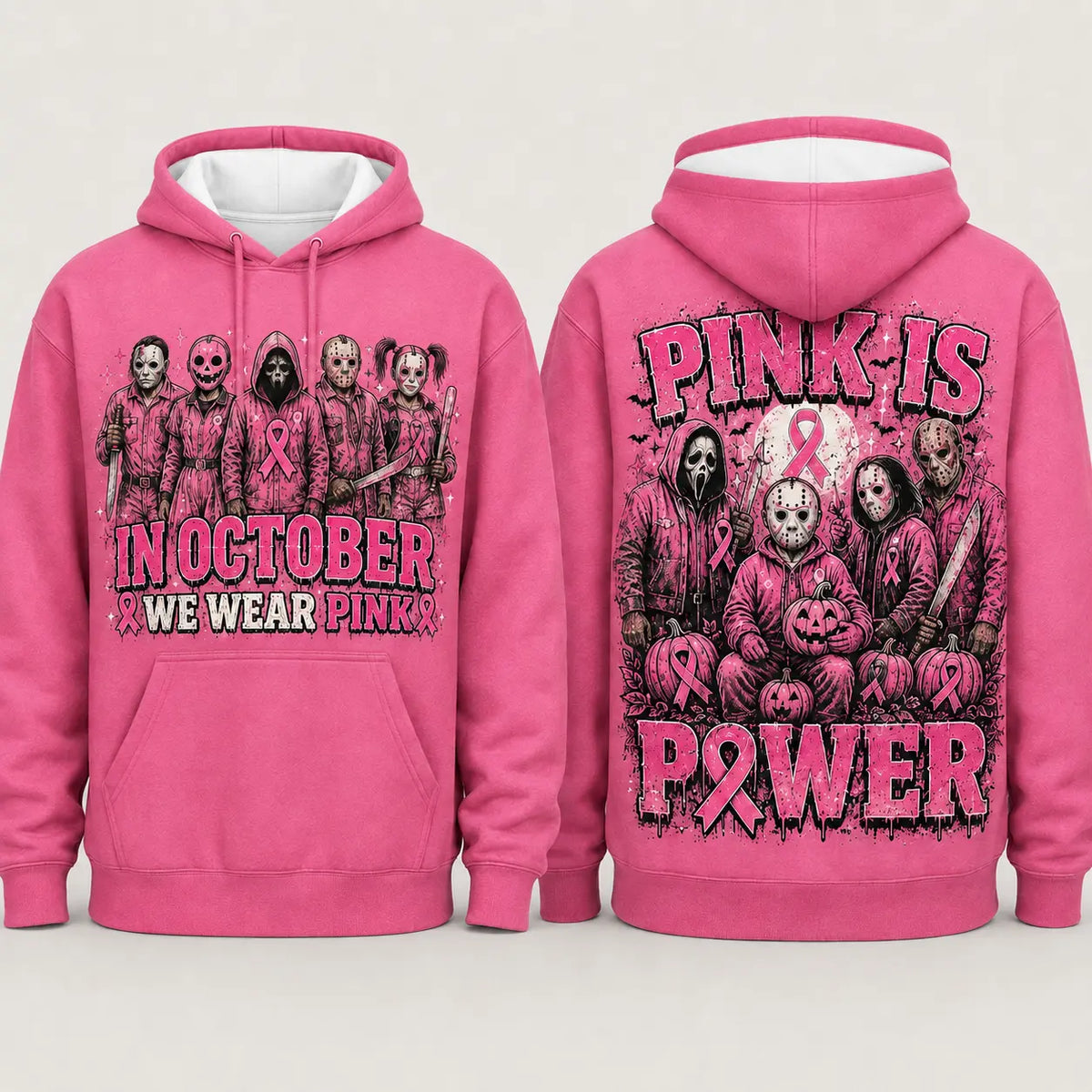 October Awareness Horror Hoodie with Ribbon Graphic for Spooky Season Support
