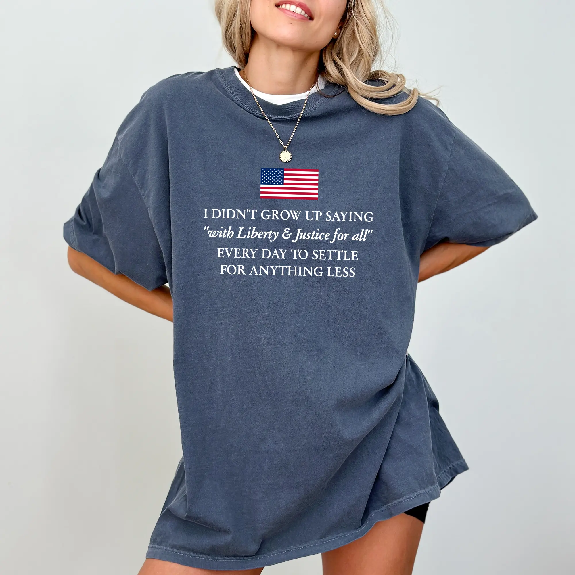 "Liberty & Justice For All" Bold Patriotic Statement Tee - Vintage American Flag Graphic Shirt
