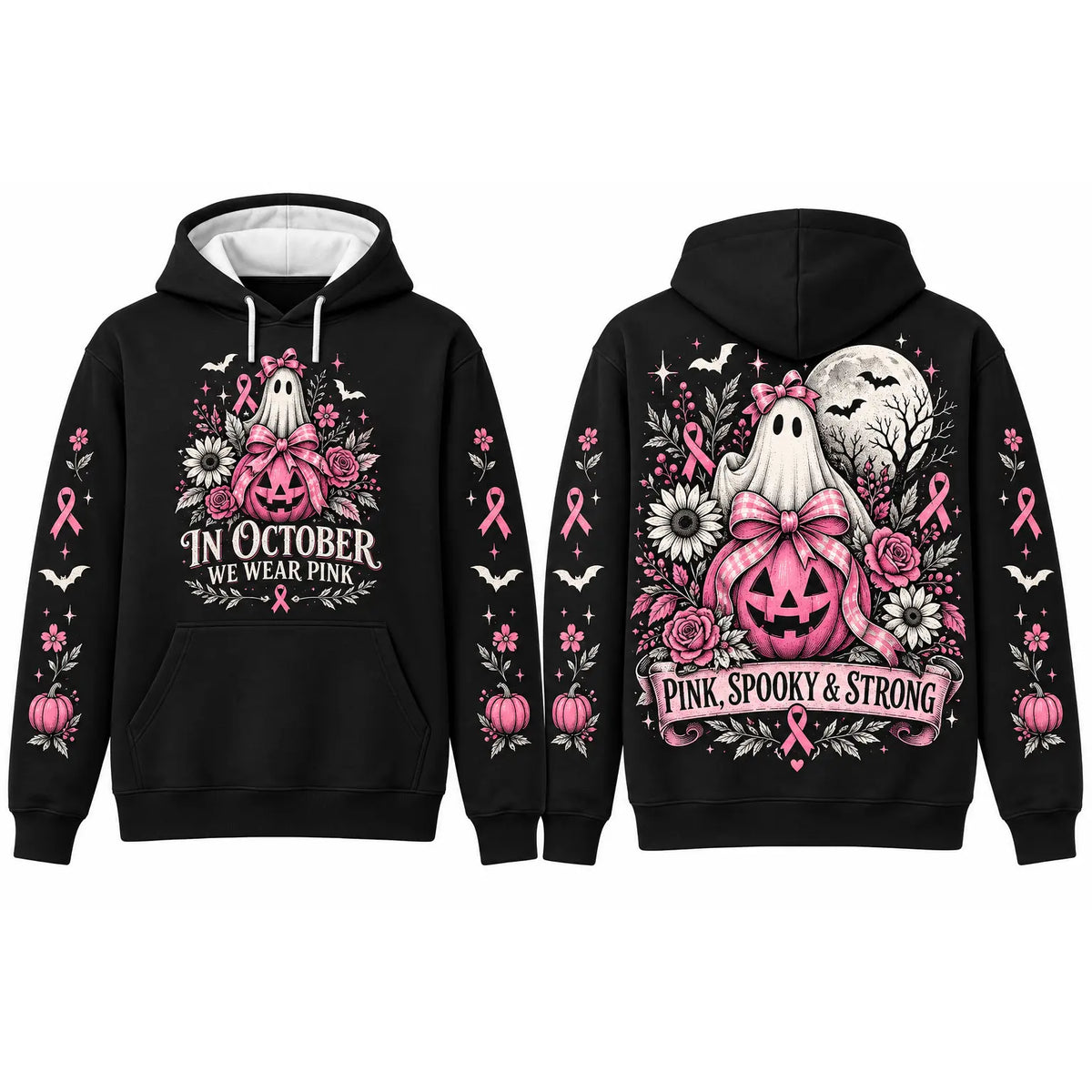 October Awareness Ribbon Horror Hoodie for Spooky Season Support and Fall Outfits