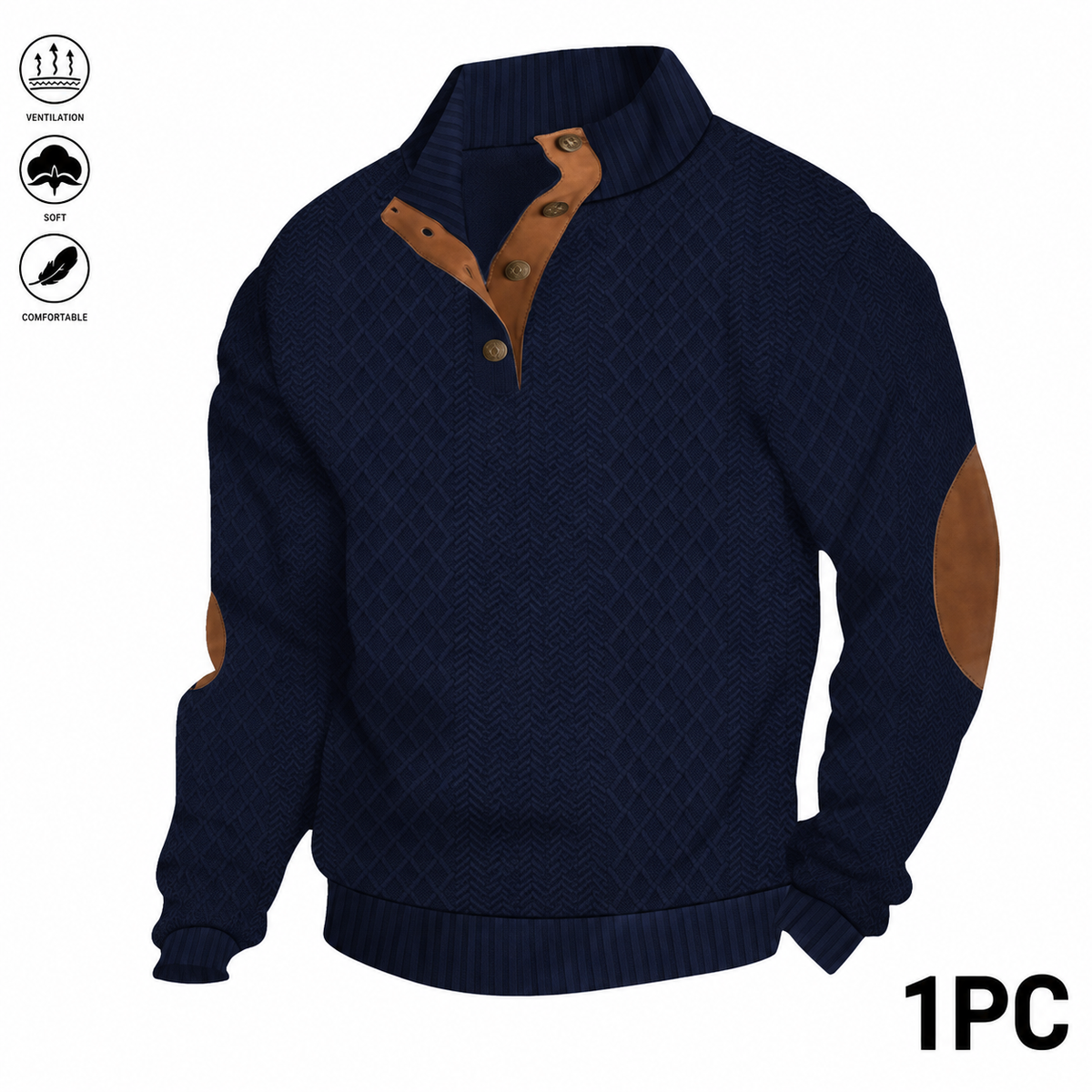 Men’s Jacquard Stand Collar Henley Sweatshirt Pack for Casual Streetwear Outfits