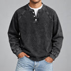 Men's Vintage Washed Henley Shirt with Long Sleeves and Relaxed Fit