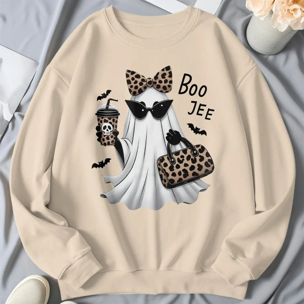 Boo Jee Ghost Graphic Tee with Coffee Theme for Cute Halloween Streetwear