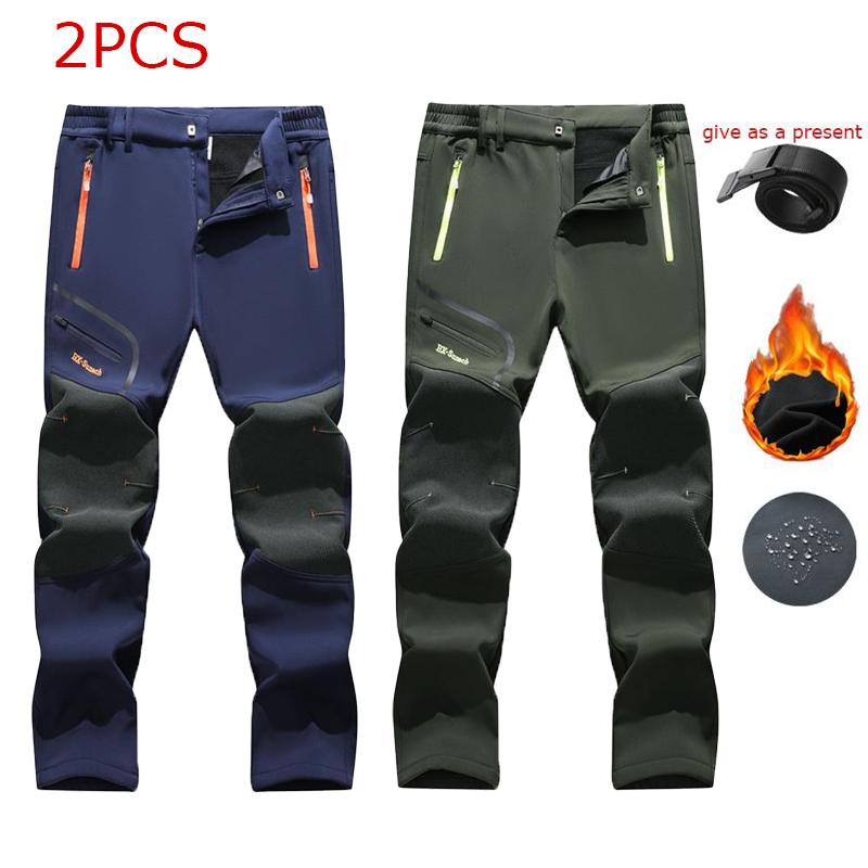 Men's Waterproof Fleece-Lined Softshell Thermal Pants with Zip Pockets