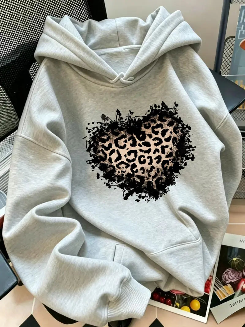 Distressed Leopard Heart Hoodie for Western Streetwear and Cozy Casual Outfits