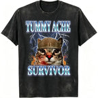 Funny Tummy Ache Survivor Cat Meme Tee for Pet Lovers and Humor Fans