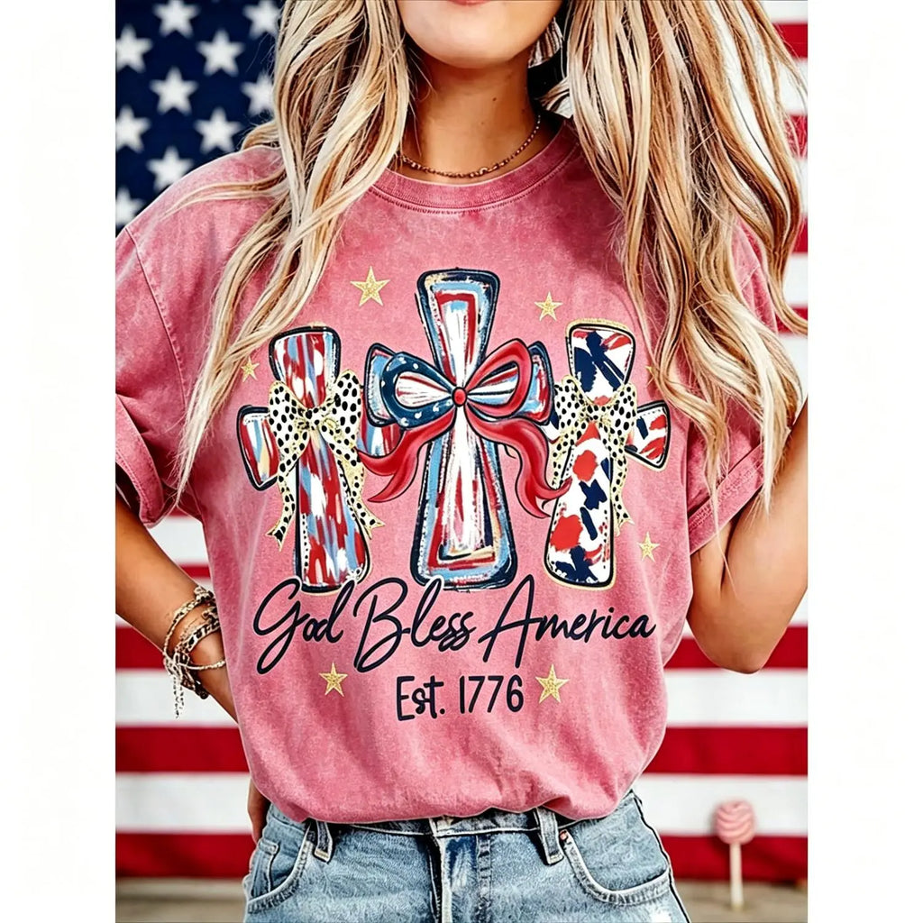 Patriot Heritage: Vintage USA 250th Anniversary "God Bless America" Washed Tee