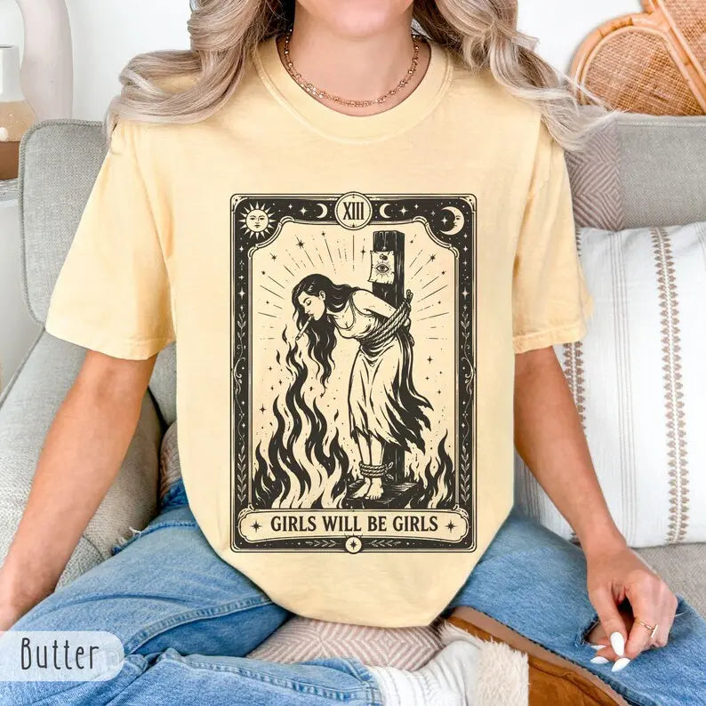 Vintage Witch Graphic T-Shirt with Feminist Statement for Alternative Halloween Style