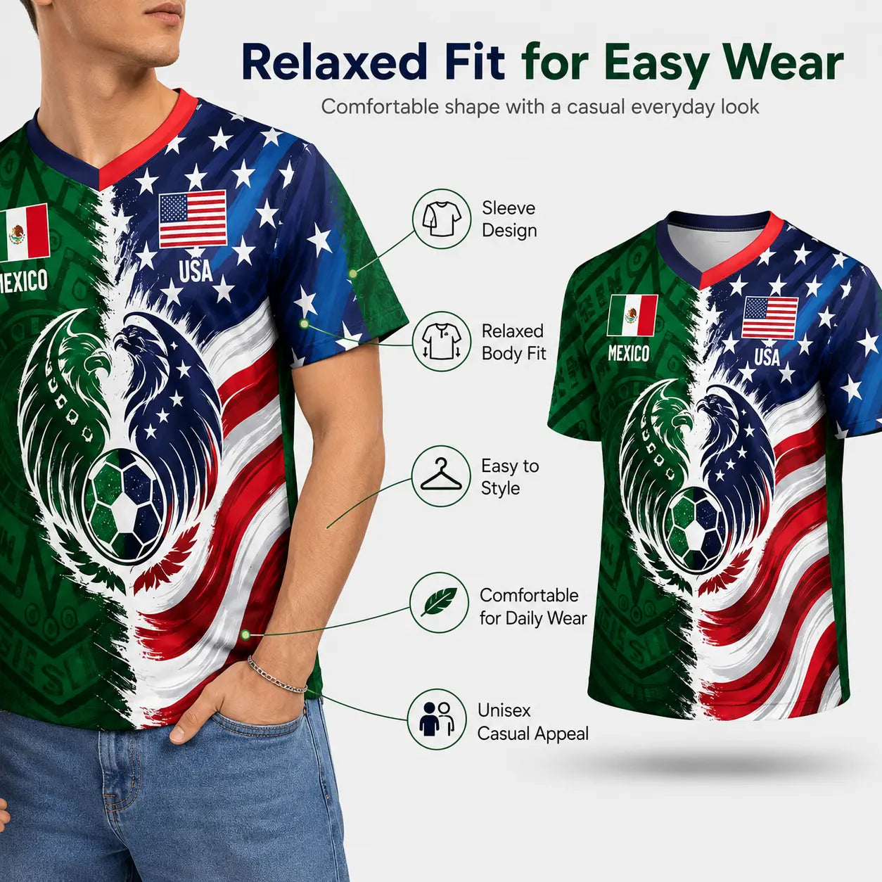 Mexico USA Dual Heritage Soccer Jersey for Game Day Fans