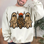 Retro Ghost Hunting Sweatshirt with Spooky Camo Graphic for Halloween Outfits