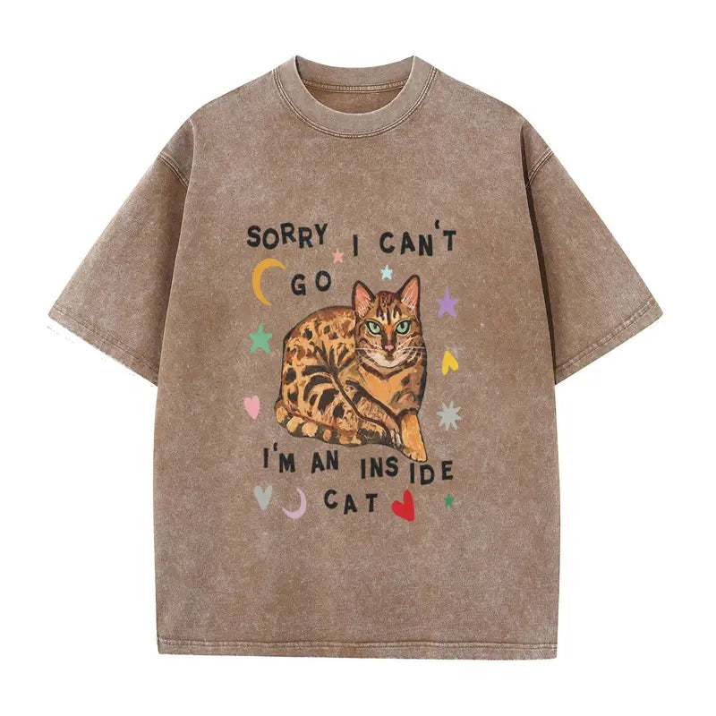 Vintage Cat Graphic T-Shirt with Cozy Introvert Quote for Casual Everyday Streetwear
