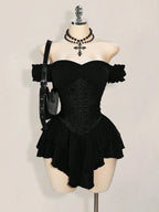 Off-Shoulder Gothic Corset Mini Dress with Ruffle Hem