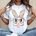 Sassy Pink Bubblegum Bunny Easter Tee - Whimsical Heart-Glasses Spring Holiday Graphic T-Shirt