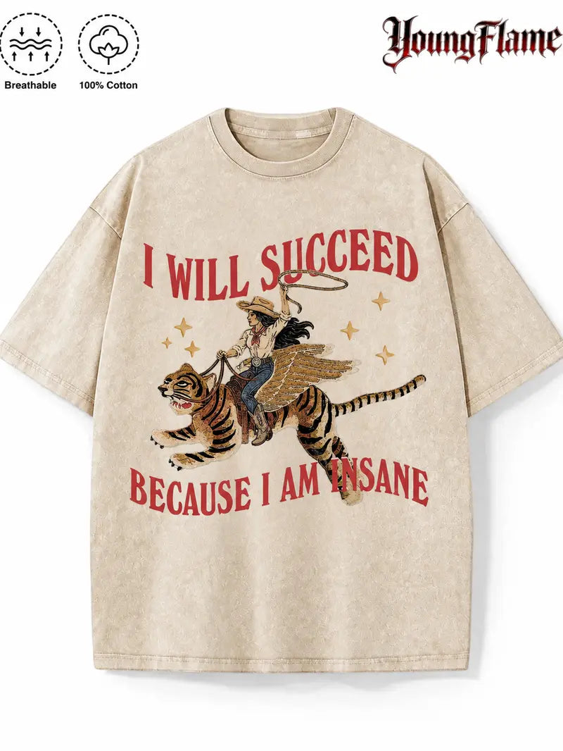 Men’s Vintage Surreal Winged Tiger Graphic Tee with Funny Motivational Statement