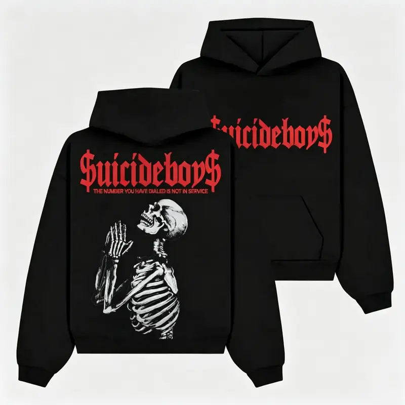 Oversized Skeleton Prayer Graphic Hoodie for Gothic Streetwear and Casual Winter Outfits