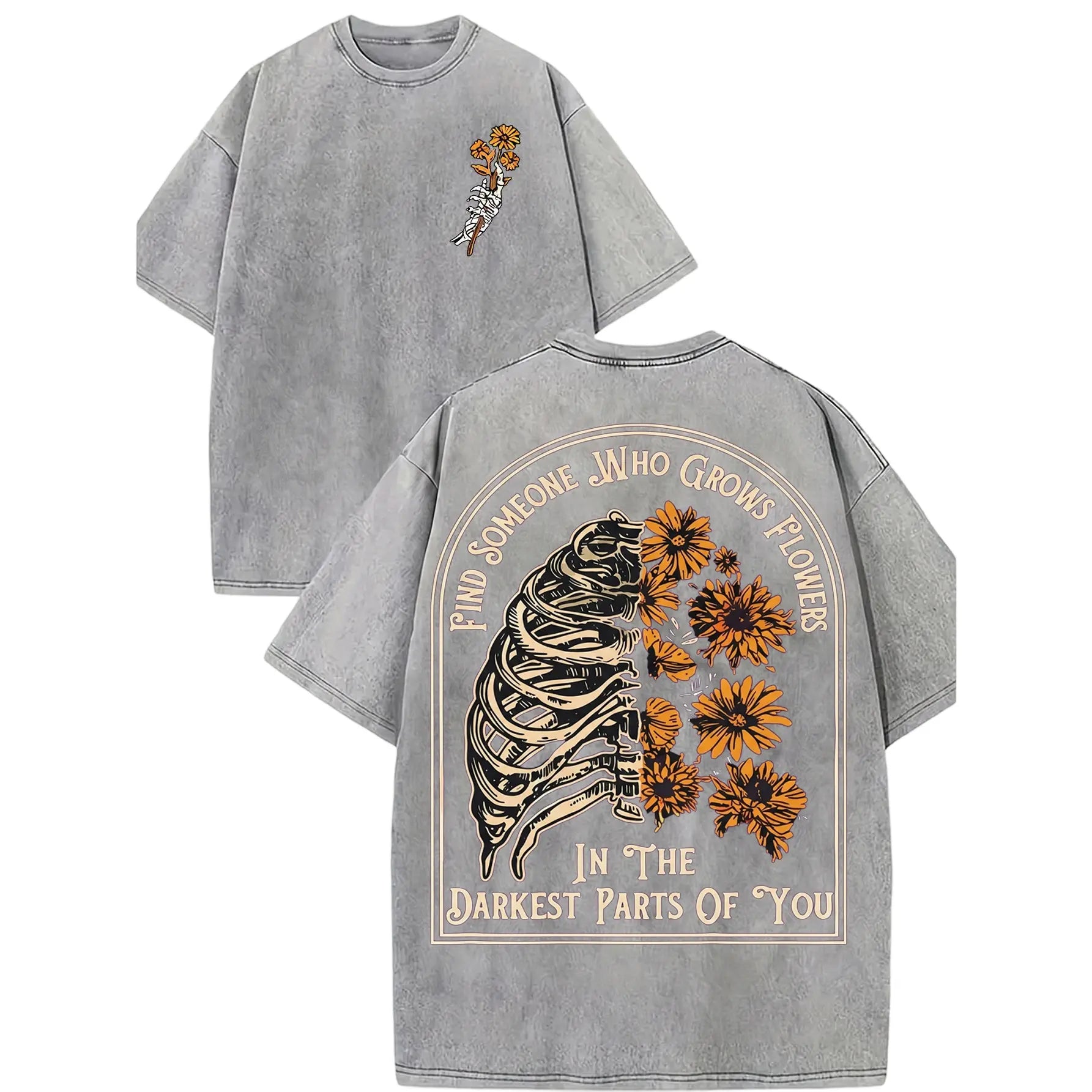 Gothic Romance: "Darkest Parts" Ribcage & Sunflower Streetwear Tee