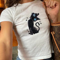 Creepy Cat Graphic Baby Tee with Gothic Horror Style for Halloween Lovers