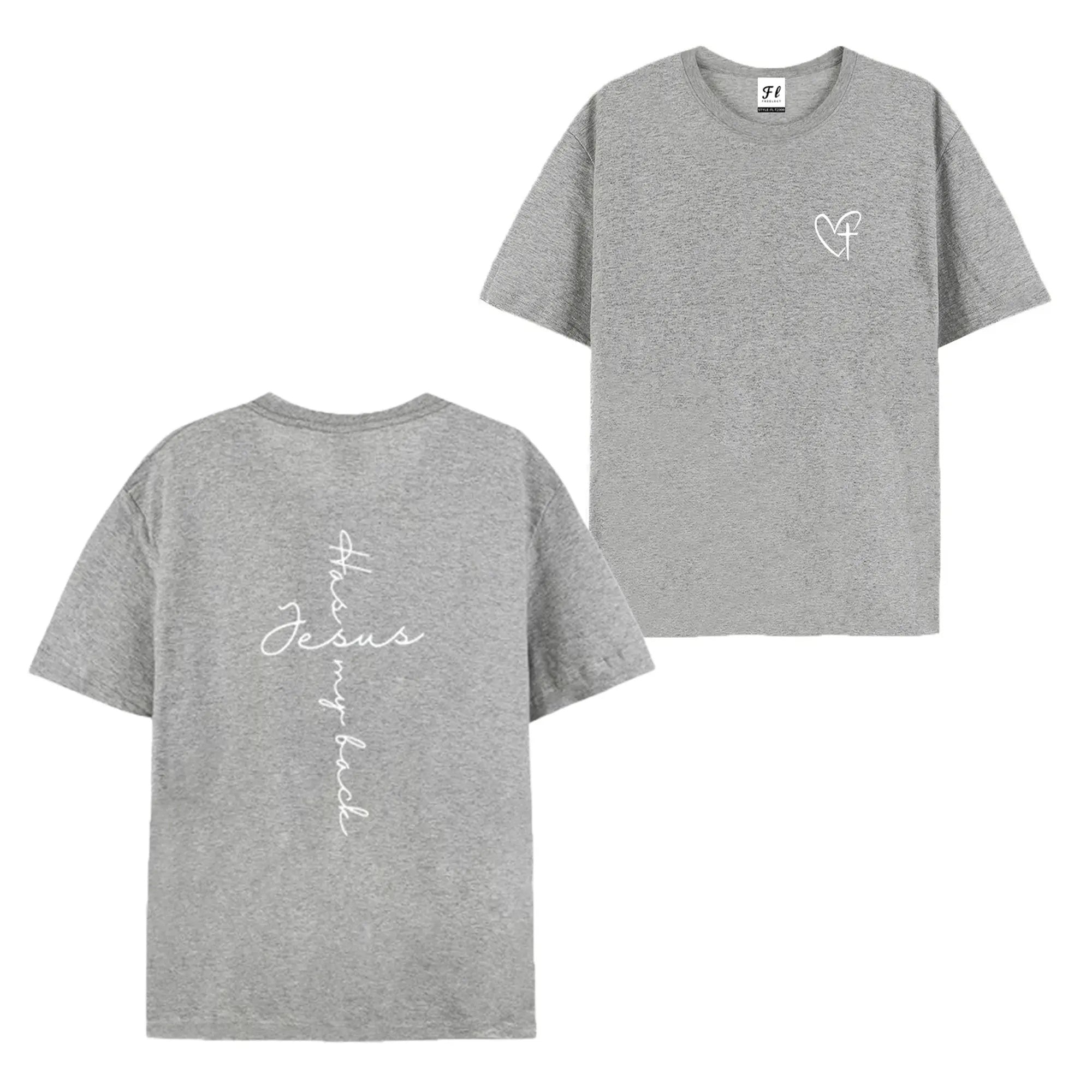 Faith Forward: "Jesus Has My Back" Minimalist Heart & Cross Graphic Tee
