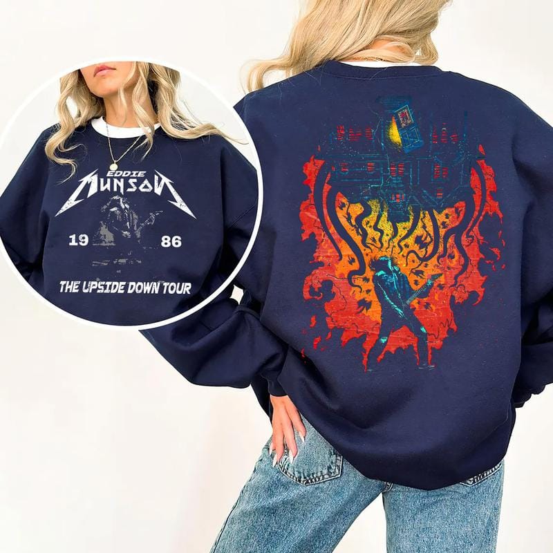 Retro Eddie Munson 2 sides Shirt, Eddie Upside Down Graphic Sweatshirt, Hoodie
