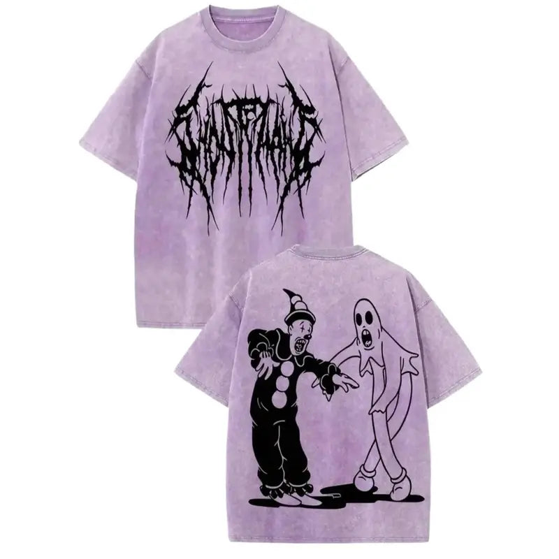 Spooky Clown Ghost Graphic Tee for Halloween Streetwear and Horror Fans