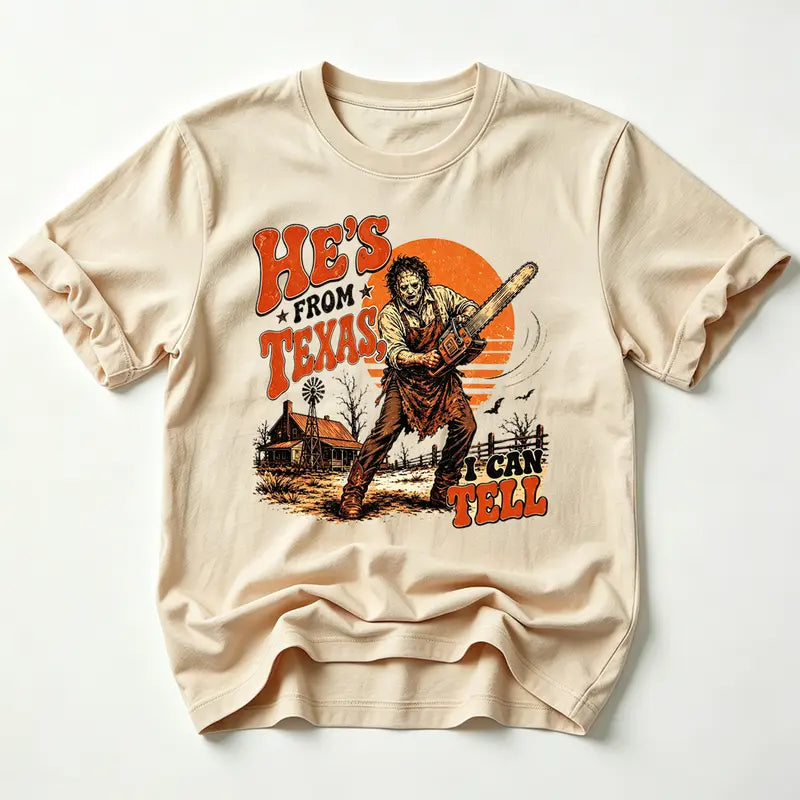 Texas Slasher Horror Graphic Tee for Spooky Season Movie Fan Outfits
