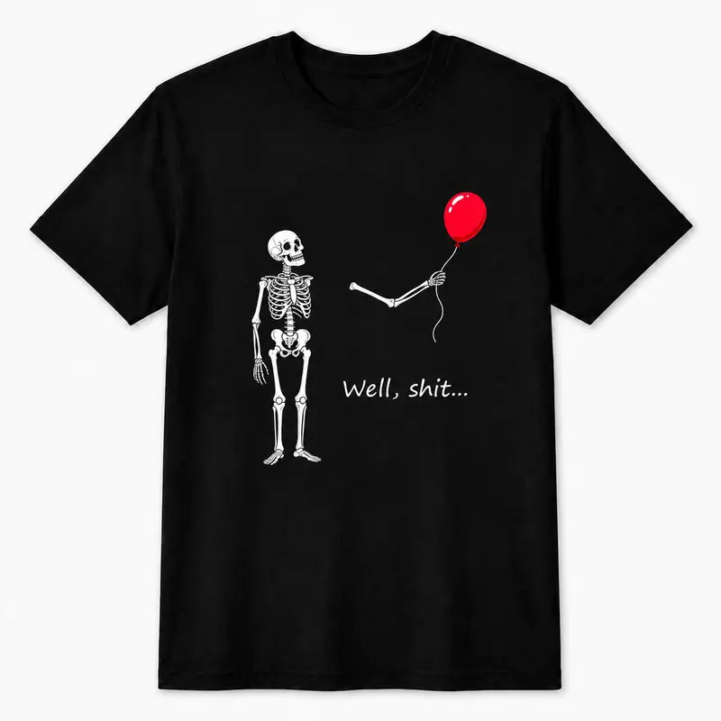 Funny Skeleton Balloon Graphic Tee for Dark Humor Halloween Casual Outfits