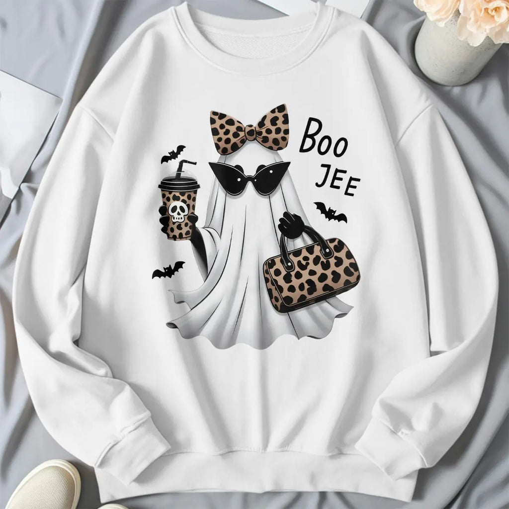 Boo Jee Ghost Graphic Tee with Coffee Theme for Cute Halloween Streetwear