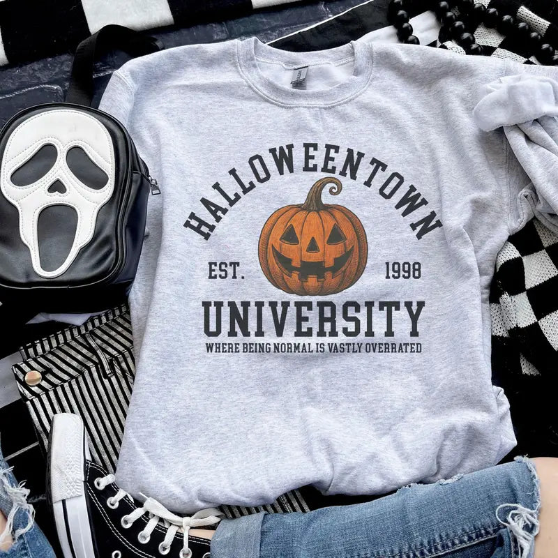 Halloween Town University Pumpkin Sweatshirt for Cozy Spooky Season Style